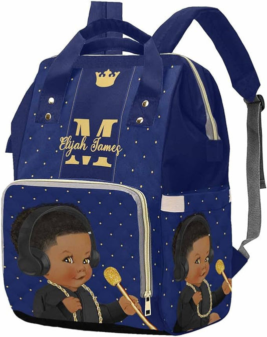M YESCUSTOM Custom Music Diaper Bag Backpack Personalized Blue Nursing Nappy Bag for Wife Personalized Mommy Backpack Gift for Women