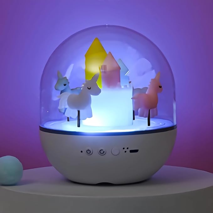 Colorful Life Carousel Night Light, White/Warm/Ice Blue Light, Gift for Girls Boys Bedroom Decor (Carousel Night Light, USB Powered) (No Battery, No Remote Control)