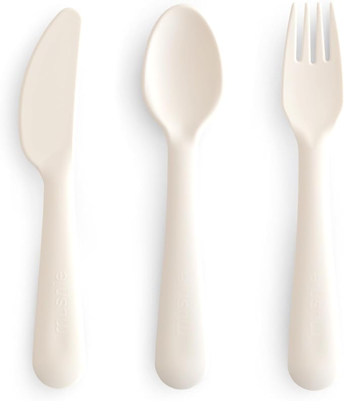 mushie Dinnerware Cutlery Set of 3 For Kids | Made in Denmark (Ivory)