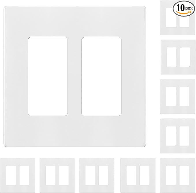 ENERLITES Screwless Decorator Wall Plates Child Safe Outlet Covers, Size 2-Gang 4.68" H x 4.73??L, Unbreakable Polycarbonate Thermoplastic, SI8832-W-10PCS, Glossy, White (10 Pack)