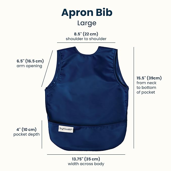 Tiny Twinkle Mess Proof Baby Bibs | 2 Pack Waterproof Toddler Bib for Eating | Baby Apron for Feeding, Machine Washable, Perfect Shower Gift (Grey Indigo, 2-4Y)