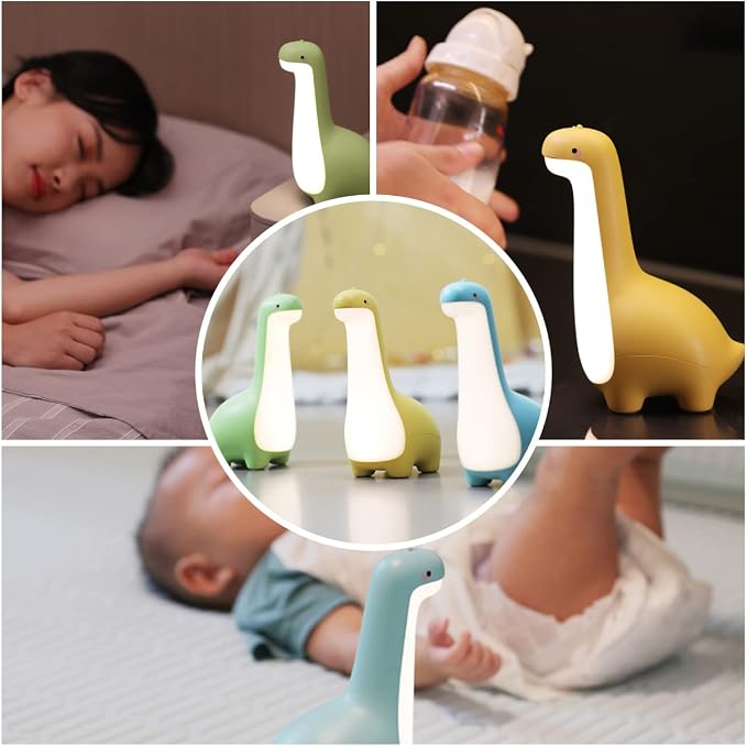 Cute Dinosaur Night Light, Brightness Adjustable Baby Bedside Night Lamp USB Recharging, Nursery Room Decor Kids Toddlers Night Light, Dinosaur Gifts for Birthday, Christmas, Green