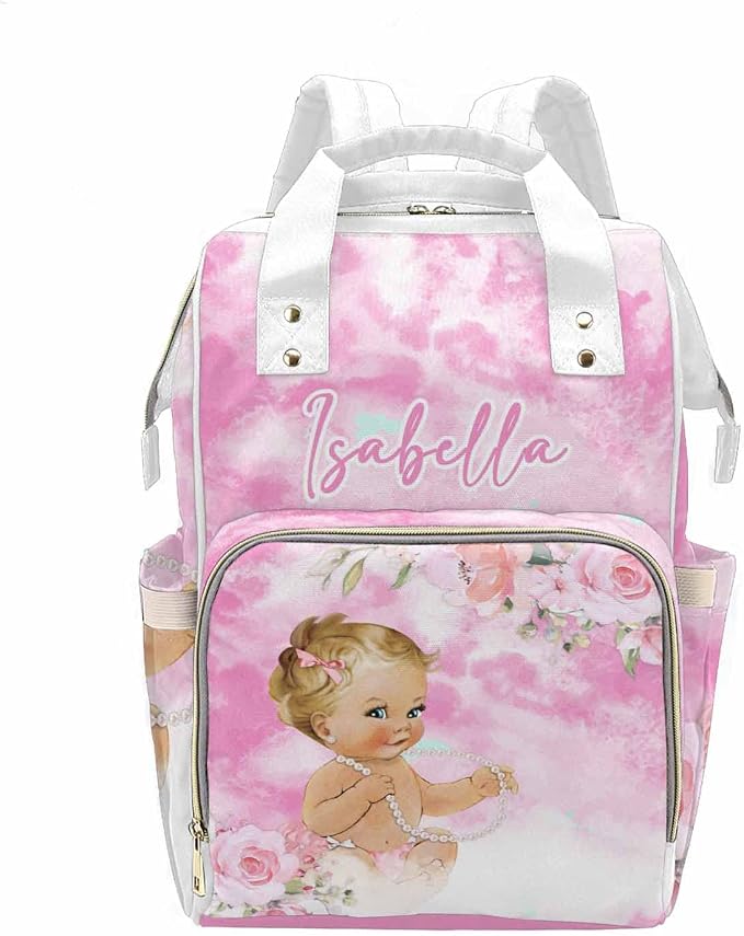 M YESCUSTOM Personalized Pink Diaper Bag Backpack with Name Custom Mommy Nursing Bag with Name for Women Wife