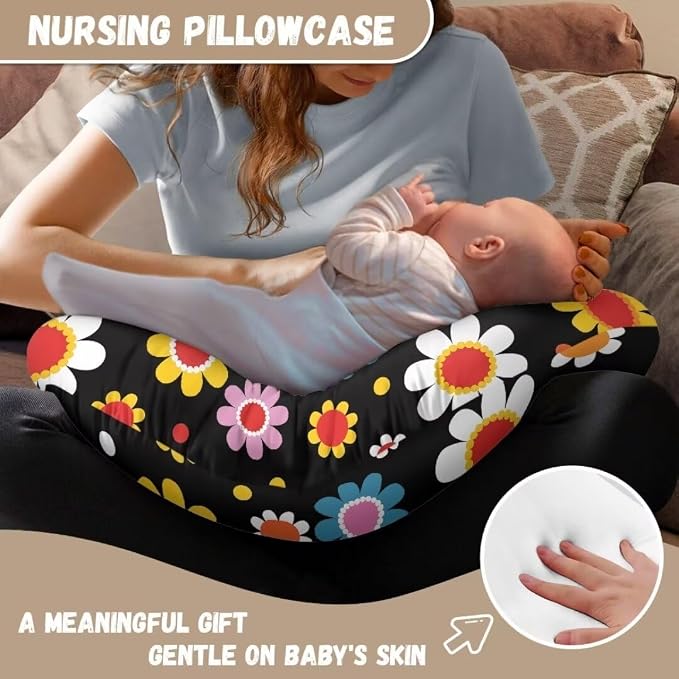 Durable Nursing Pillow Case for Baby Boy Girl，Removable Soft Breastfeeding Pillow Slipcover,Cute Color Hippie Florals (Cover Only)