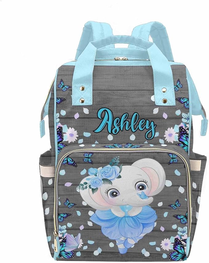 M YESCUSTOM Custom Bag Personalized Name Mommy Bag Customized Waterproof Diaper Bag Backpack Gift for Mothers Day Flower and Butterfly Design