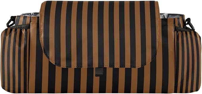 Baby Stroller Bag Brown Black Stripes Stroller Caddy Organizer Bag with Adjustable Straps Non-slip Hook Large Storage for Strollers