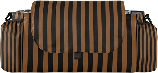 Baby Stroller Bag Brown Black Stripes Stroller Caddy Organizer Bag with Adjustable Straps Non-slip Hook Large Storage for Strollers