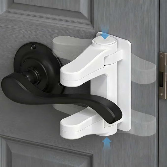 Childproof Door Lever Lock (2 Pack) Improved Baby Safety Locks for Doors Prevents Toddlers from Opening Doors, 3M Adhesive No Drilling No Tools Simple Install, Easy One-Hand Operation for Adults