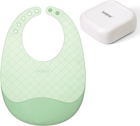 haakaa Lightweight Silicone Pocket Bib ??Ultra-Light & Foldable Travel Silicone Baby Bibs with Deep Food Catcher Pocket, Adjustable Waterproof Design, Baby Feeding Essentials