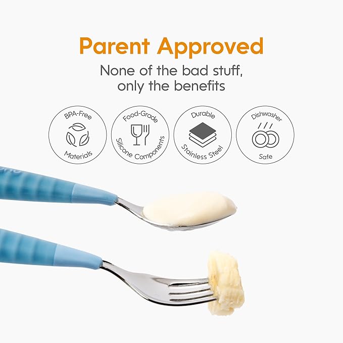 NumNum Toddler Utensils Set, 4th Stage Kids Silverware for 2+ Years, Pre-Spoon, Fork, Spoon & Knife GOOtensils with Stainless Steel Heads, BPA-Free Silicone Toddler Feeding Essentials, 3-Pack Green