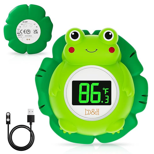 b&h Rechargeable Baby Bath Thermometer, Floating Safety Toddlers Bathtub Thermometer for Accurately Measuring Toddler’s Tub Water Temperature, Newborn Shower Essentials, Cute Frog