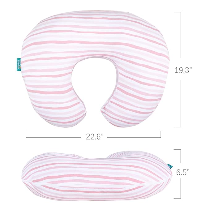 Biloban Nursing Pillow Cover 2 Pack Pink and Gray, Stretchy 100% Jersey Cotton Nursing Pillow Slipcovers for Moms Breastfeeding and Bottle Feeding Pillow, Large Zipper Ultra Soft Cover