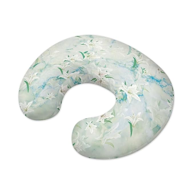 White Flowers Feeding Pillow Cover Floal Breastfeeding Slipcover for Newborn Girls Boys Soft Nursing Pillow Case U-Shaped Pregnancy Pillow Cover-Green