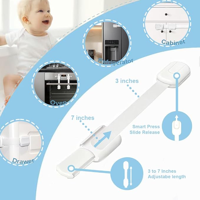 Baby Cabinet Locks 8-Pack Child Safety Cabinet Locks Proofing Safe Quick and Easy Adhesive Cabinet Drawer Door Latches No Screws & Magnets Multi-Purpose for Drawers, Fridge, Ovens, Toilet Seats