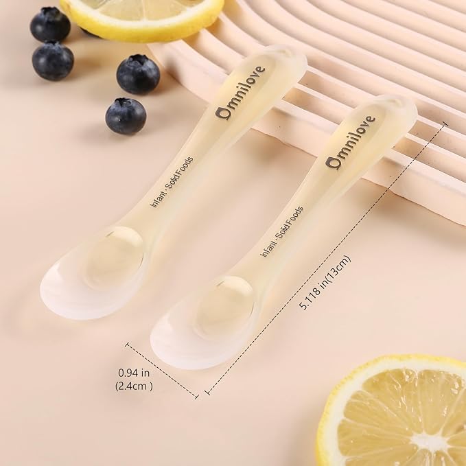 Baby Spoons 3-Pack with Case, Silicone Self Feeding Training Spoons for 6+ Months, BLW Toddler Utensils with Tether, BPA-Free Food Grade Silicone, Dishwasher Safe