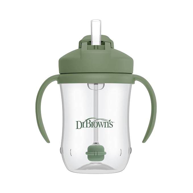 Dr. Brown's Milestones Baby's First Straw Cup, Training Cup with Weighted Straw, 9 oz/270 mL, BPA-free, 6m+, Dark Blue/Olive Green, 2-Pack