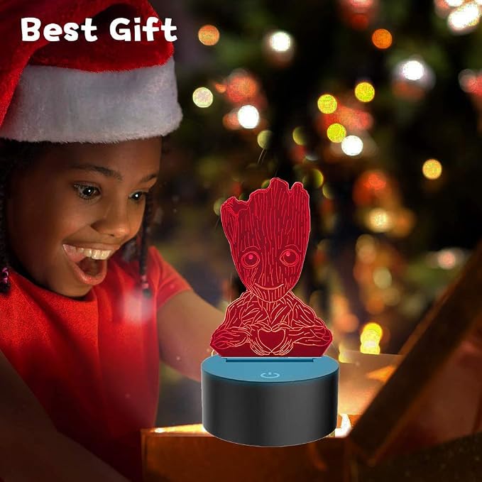 Groot 3D Night Light,Kids 7 Color Touching Decor Table Light,Optical Illusion 7 Colors Changing Christmas Birthday Valentine's Day Gifts for Kids Amazing Light
