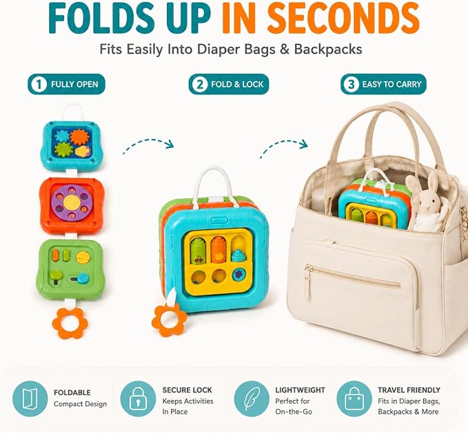 6-in-1 Montessori Busy Board for Toddlers 1-3, Sensory Activity Board with Fine Motor Skills Toys, Portable Travel Toy, Educational Learning Toy for Boys and Girls Ages 1-3