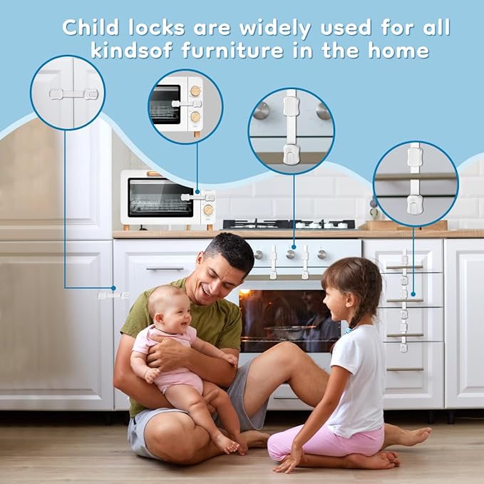 8-Pack Cabinet Locks Baby Proofing - Syican Child Proof Drawer Locks, Multi-Purpose for Drawers, Fridge, Toilet Seat, Trash Can, Ideal Stocking Stuffers, White