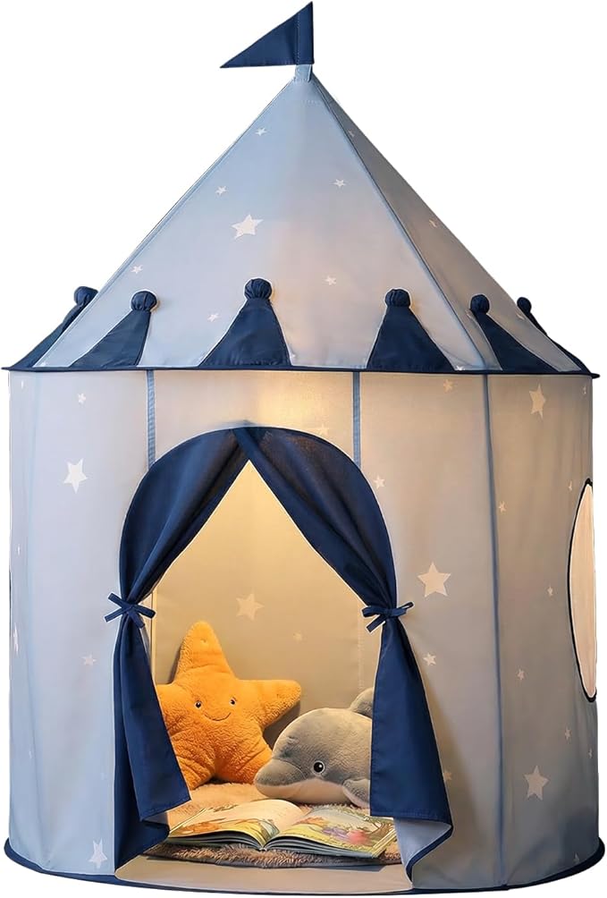 Blue Star Kids Tent:Pop up Kids Play Tent Made by Peachskin Fabric - Toddler House for Indoor & Outdoor - Great Princess Castle for Baby