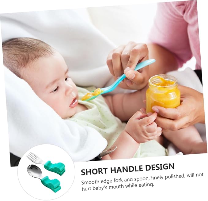BESPORTBLE Stainless Steel Fork and Spoon with Food Grade Silicone Handles Training Utensils with Storage Case Drop-resistant Tableware for Boys and Safe for Preschoolers and Juniors