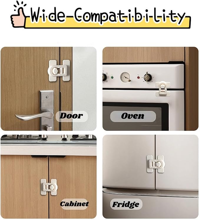 4 Pack Child Proof Cabinet Locks,Baby Proofing Locks for Cabinets, Oven, Freezer & More,Easy to Install, No Drill, Secure Adhesive (White)