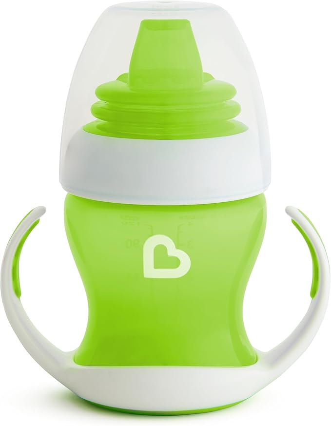 Munchkin® Gentle™ Transition Sippy Trainer Cup, 4 Ounce, Green & Snack Catcher® Toddler Snack Cups, 2 Pack, Blue/Green