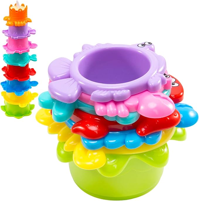 INNOCHEER Baby Bath Toys for Toddlers, Water Table Toys with Mold Free Stacking Cups, Quick Dry Organizer Net, 13 Pcs Bathtub Game, Beach and Pool Party