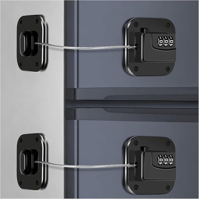 2 Pack Refrigerator Lock with Combination - Fridge Lock Child Proof Cabinet Locks with Adhesive for Freezer, Cabinets, Closet, Drawers, Keyless, Black