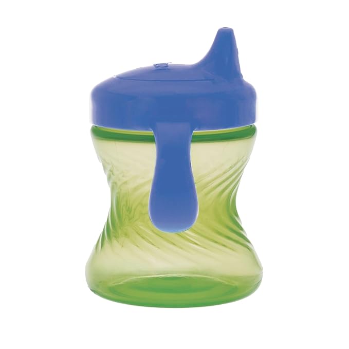 Nuby 2-Handle No-Spill Hard Spout Sippy Cup with Easy Grip - (3-Pack) 7 oz - Baby Sippy Cup with Controlled Sipping for 6+ Months - Green/Aqua/Red