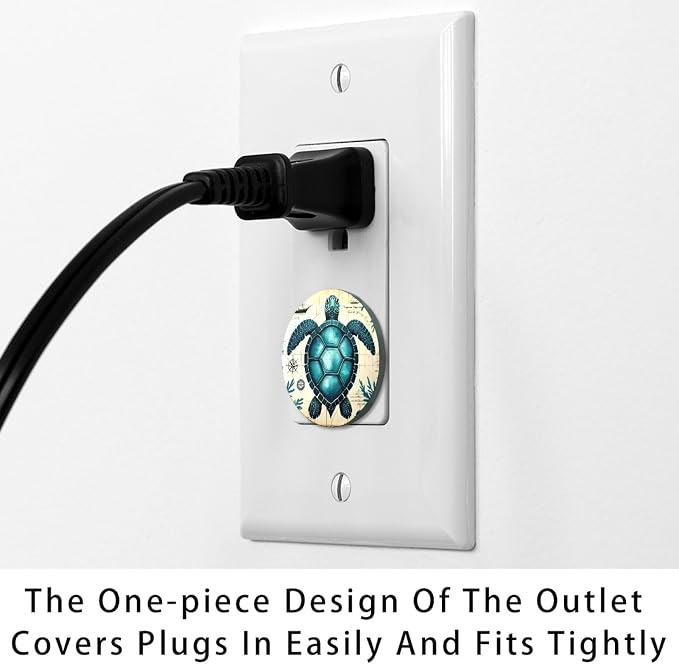 12 Packs Child Proof Outlet Covers, Sea Turtle Electrical Safety Socket Covers, Socket Protection Caps for 2-Prong Power Wall Plates, Easy Install