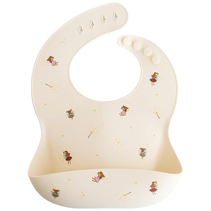 mushie Silicone Baby Bib | Adjustable Fit Waterproof Bibs (Fairy Mice)