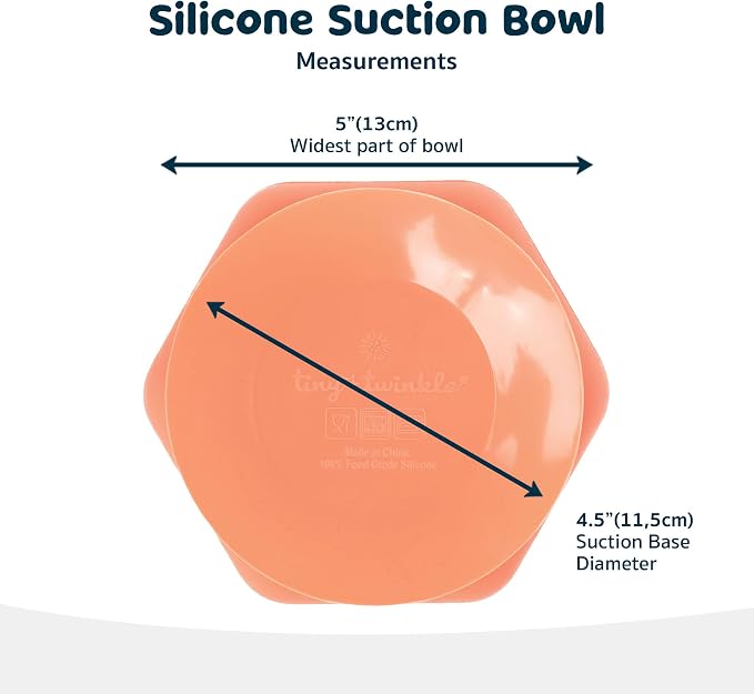 Tiny Twinkle Silicone Suction Bowl with Lid for Baby and Toddler - 100% Silicone - BPA Free - Microwave Safe - Suction Bowls For Baby, Snack Containers For Toddlers (Coral)