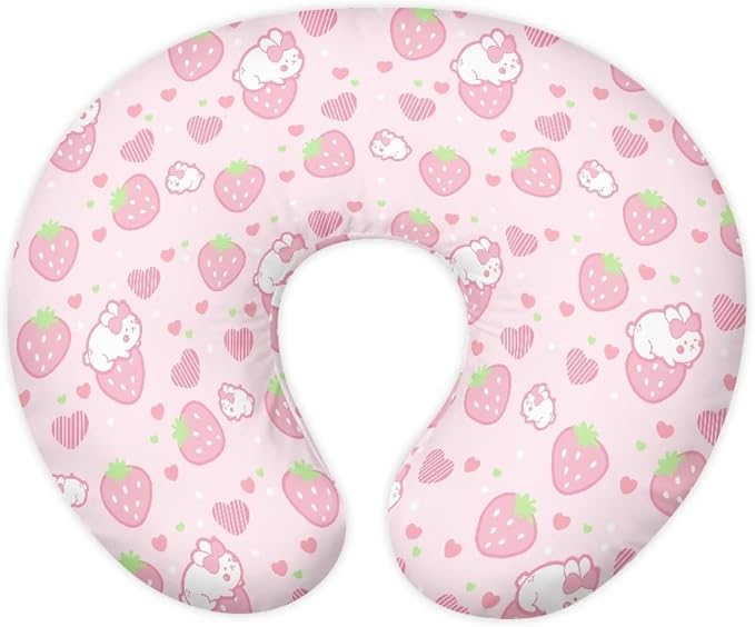 Strawberry Bunny Nursing Pillow Case for Newborn Support for Breastfeeding,Bottle Feeding & Bonding Feeding Pillow Cover Soft and Cozy Breastfeeding Pillow Slipcover Cover Only