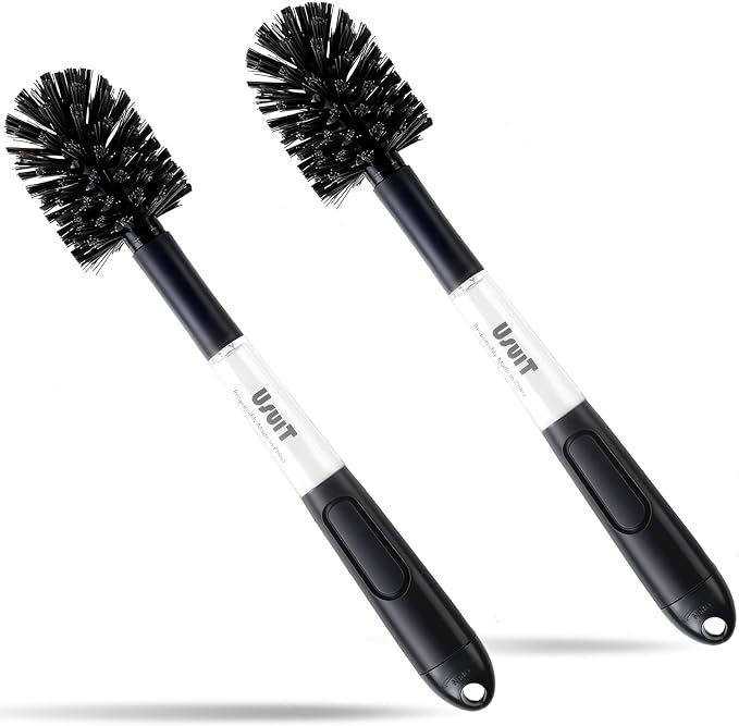 Soap Dispensing Bottle Brush (2 Pack) - Long Handle Kitchen Cleaner for Bottles, Carafes & Pitchers - Narrow Neck Glass Scrubber for Water Bottles & Tumblers