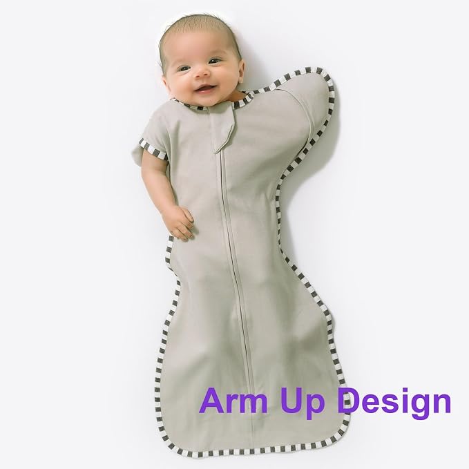 Swaddling Sleep Sack 2-Pack, 100% Cotton Newborn Wearable Blanket, Arms Up Design with 2-Way Zipper, Transitioning Breathable Swaddle (Light Grey + Grey, Medium 3-6 Months)