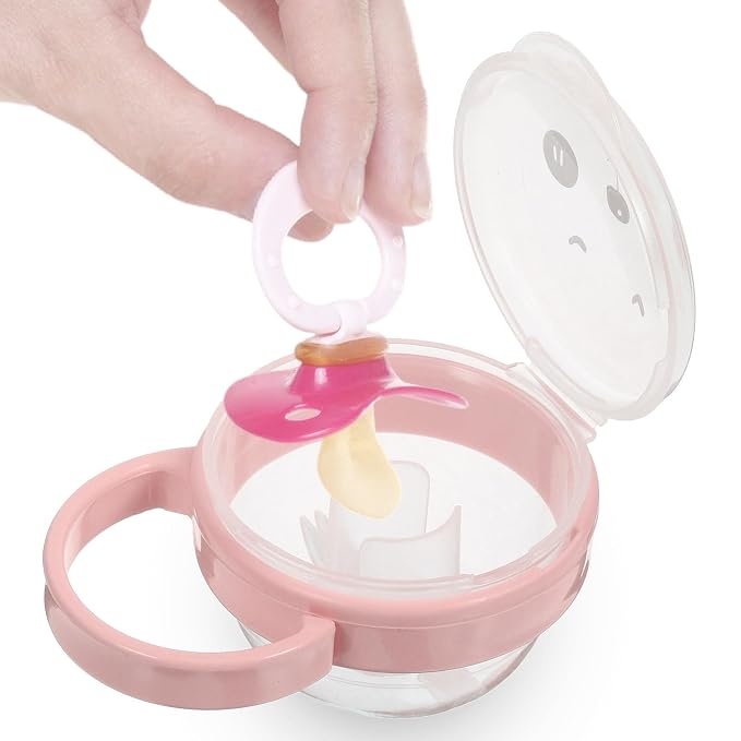 KOMBIUDA Portable Pacifier Case for Travel Holder Dustproof Storage Box with Hook for Hygiene Pink Animal Design