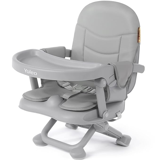YOLEO Baby High Chair Booster Seat for Dining Table, Foldable High Chairs with Adjustable Heights, Travel Booster Seat with Removable Tray