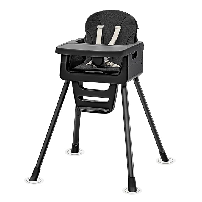 Portable High Chairs for Babies and Toddlers, Convertible Baby Feeding Chair with Tray, Easy Clean High Chair for Toddler with Foot Rest, Infant Highchairs & Booster Seats with Cushion Black