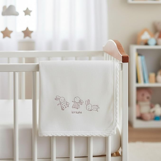 Kitikate Organic Cotton Baby Blanket, Two-Ply Double Layer, Soft & Breathable, 31.5 x 35.4 Inches (Ecru)