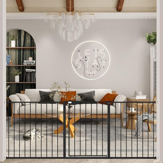 DEARBB Triple Lock Baby Gate for Stairs Doorways and House 31" to 86" Extra Wide Pressure Mounted Easy Walk Through Auto Close Safety Pet Gate Black 67.32-76.77"