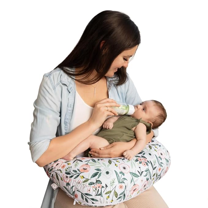 Boppy Nursing Pillow - Firm, Ergonomic U-Shaped Bottle and Breastfeeding Pillow with High Lift for Comfort and Support, Spacious Surface - Pink Garden Flowers