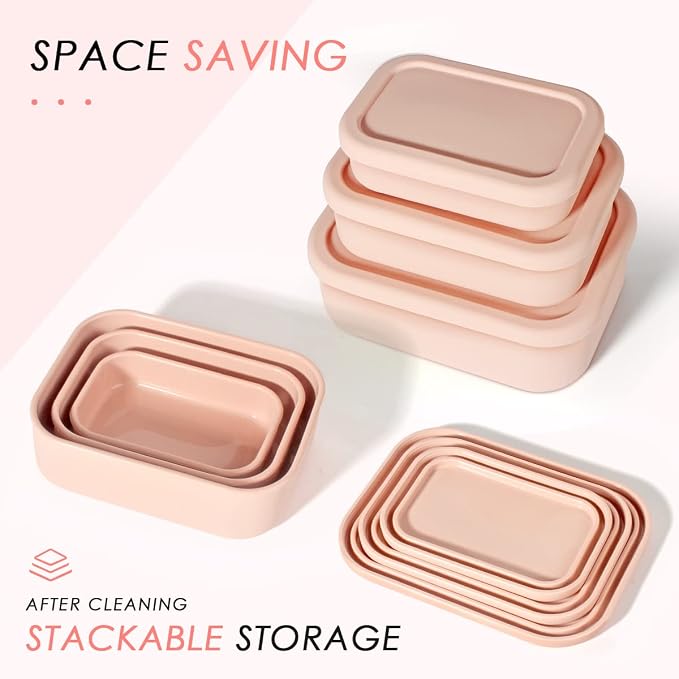 Silicone Food Storage Containers with Lids, Set of 3 Hard-Shell Bento Lunch Boxes, Airtight & Leakproof, Reusable Meal Prep Containers for Kitchen, Work, School, Travel (10oz, 23.6oz, 44oz)