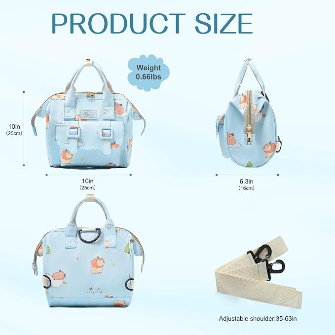 Small Diaper Bag Crossbody, Convertible Mini Diapers Backpack for Stroller, Travel, Small Mommy Daiper Tote with Insulated Pockets, Compact Baby Bag for Mom (Sky Blue Animal)