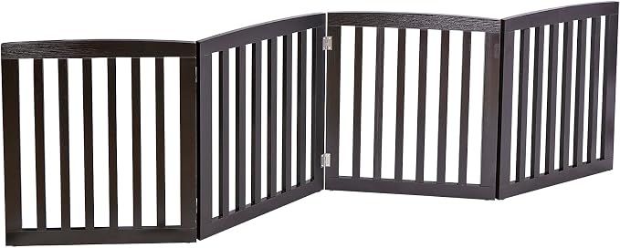 Nouva 24 Inch Pet Gate, 4 Panels Indoor Foldable Dog Fence, Dog Gate for Stairs Doorways, Hardwood Pet Gate, Freestanding Pet Fence, Brown