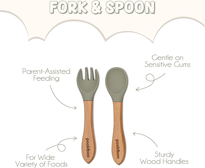 Silicone Baby Feeding Set - 100% Pure LFGB Premium Silicone - 8 Piece Feeding Set: Bib, Straw Cup, Suction Plate & Bowl, Fork & Spoon, Self-Feeding Spoons - BPA-Free, BPS-Free (OLIVE)