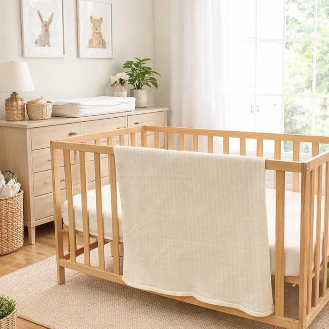 The Ribbed Blanket - 100% Organic Cotton Baby Blanket, American Made, 30x40in - Bassinet, Crib, Stroller - Gift Registry Baby Shower for Newborns and Kids (Beige)