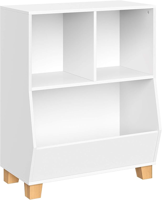 RiverRidge Kids Bookshelf Toy Storage Organizer with 2 Cubbies & Spacious Bin White Playroom Toy Organizer and Cubby Storage