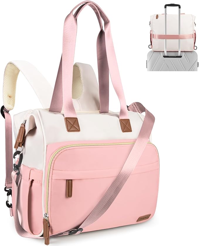 Pripher Diaper Bag Backpack Mommy Bag Large Capacity Diaper Backpack Travel Essential Baby Diaper Bag for Mom and Dad, Pink & Beige
