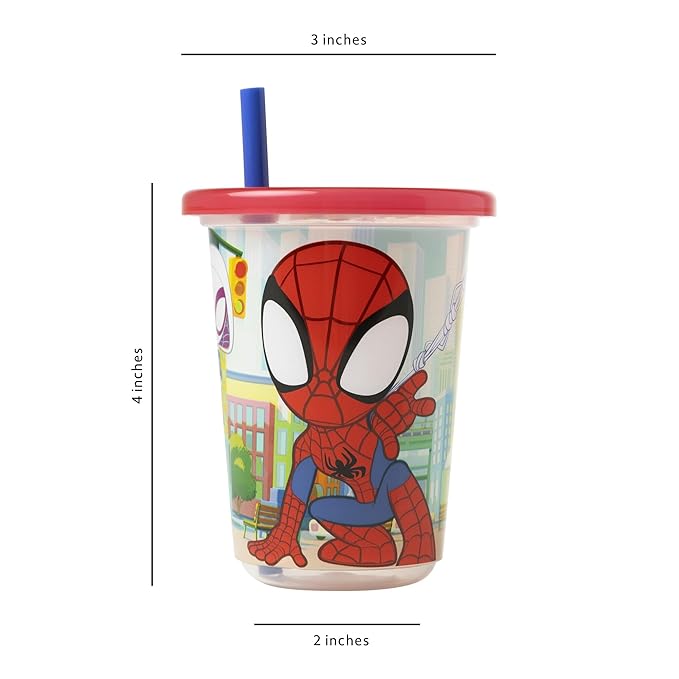 The First Years Spidey and His Amazing Friends Take & Toss Toddler Straw Cups - Spill Proof Toddler Sippy Cups with Snap On Lids and Straws - Spider-Man Gifts and Party Supplies - 10 Oz - 10 Count